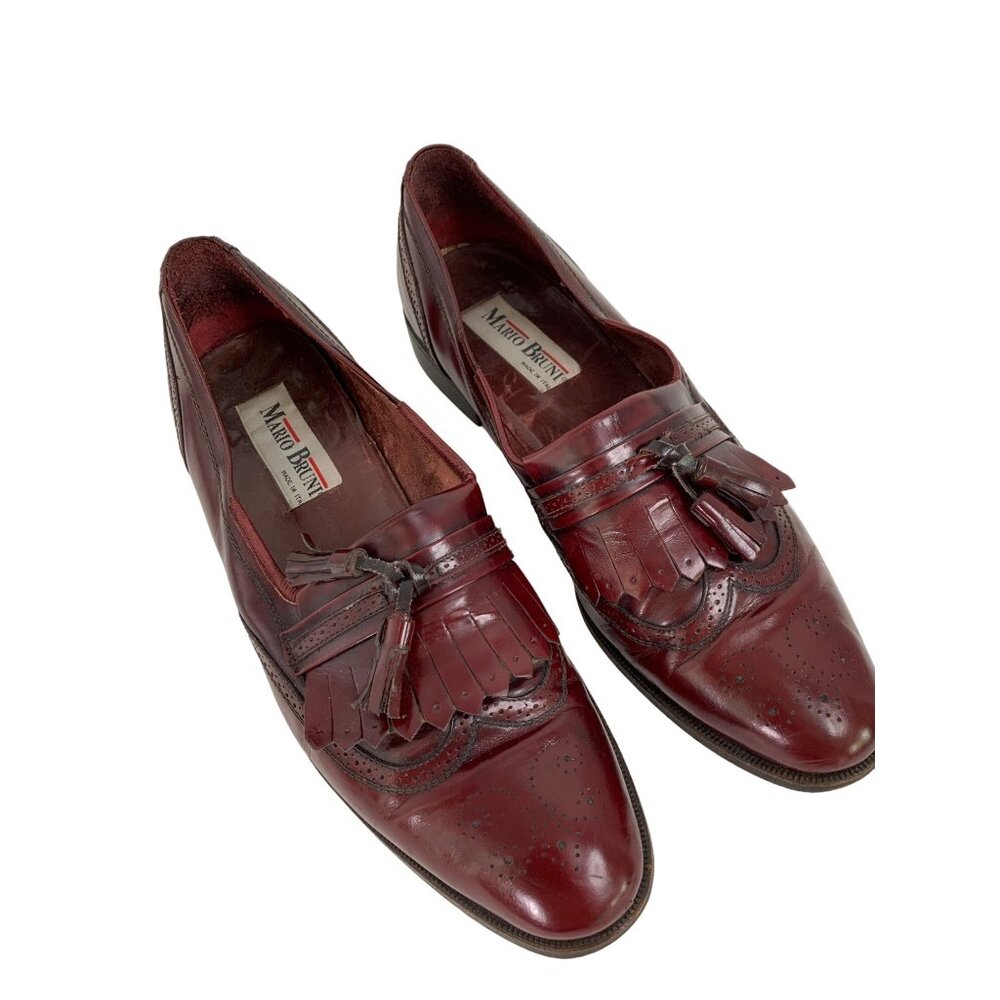 Mens Mario Bruni Italy 8 Loafer Tassle Burgundy Slip On Vintage Leather  6996